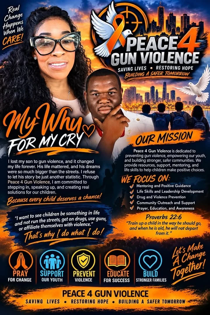 Client-supplied Peace 4 Gun Violence mission flyer featuring Tara Parks and her son
